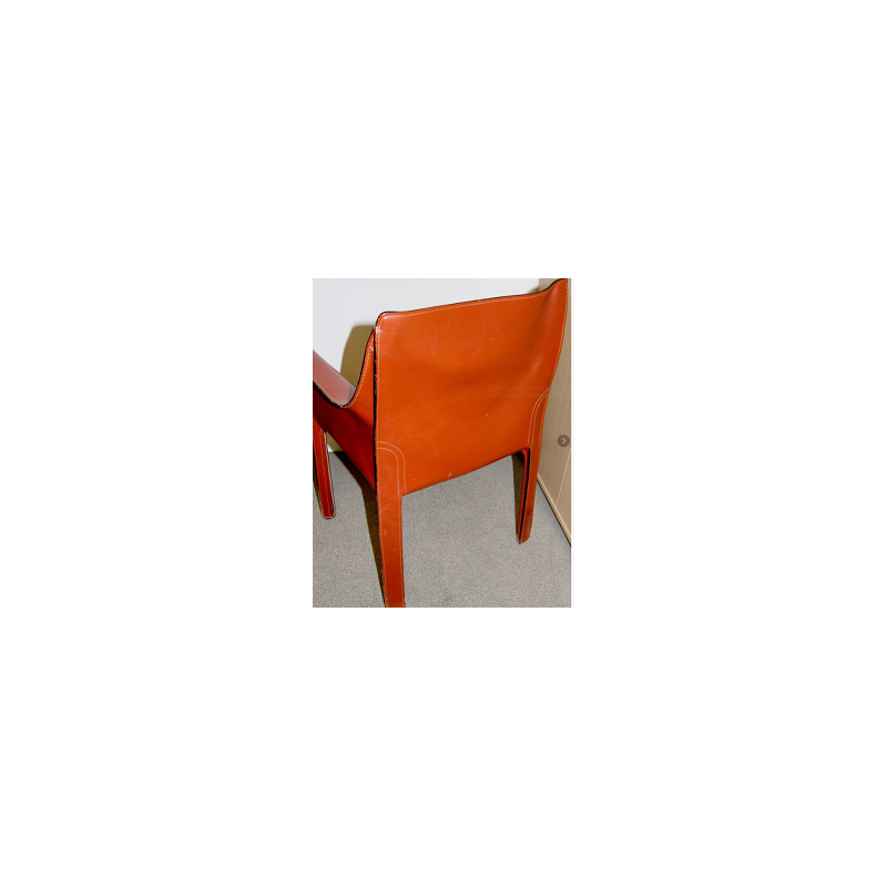 Armchair 413 CAB by Mario Bellini in red brown leather for Cassina - 1960s