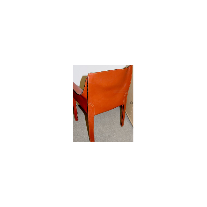 Fauteuil 413 CAB de Mario Bellini en cuir brun-rouge pour Cassina - 1980