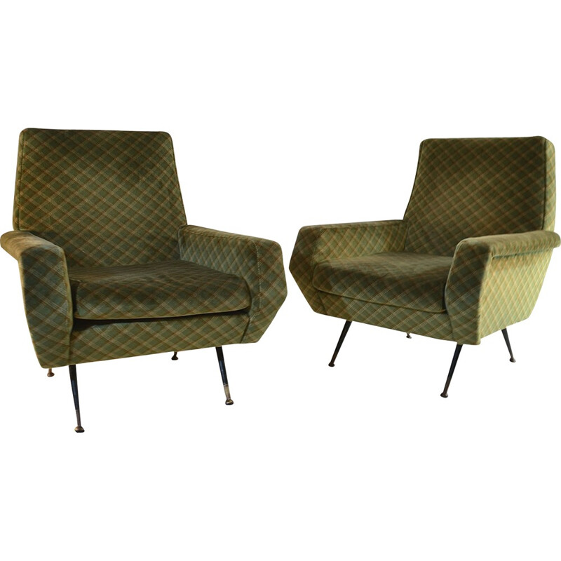 Vintage armchairs with iron and brass feet, Italy - 1950s