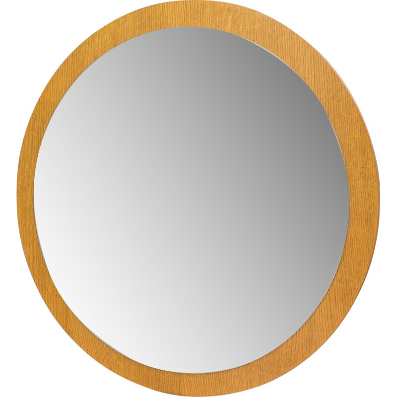 Vintage round mirror in oak and glass - 1960s
