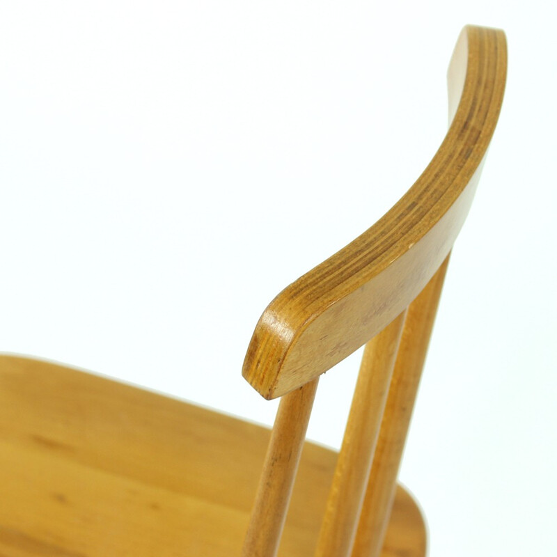 Tabouret vintage pivotant en bois avec dossier, Tchécoslovaquie - 1960