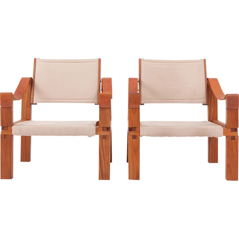 Set of 2 vintage S10 armchairs by Pierre Chapo - 1960s