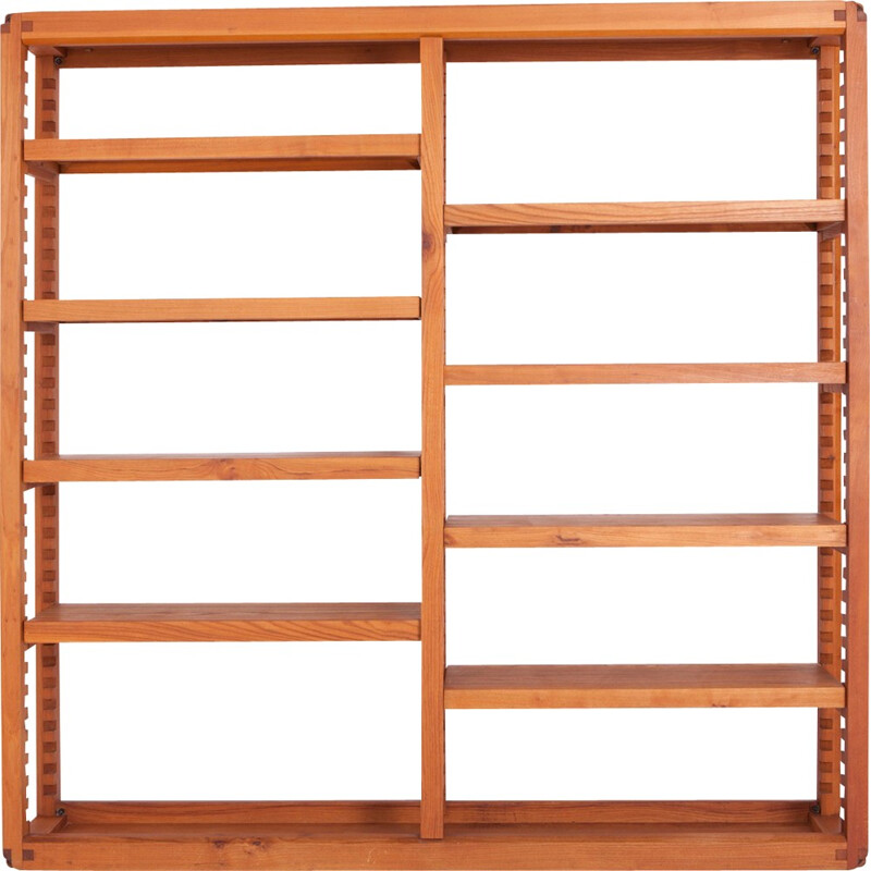 Vintage modular bookcase in elm by Pierre Chapo - 1960s