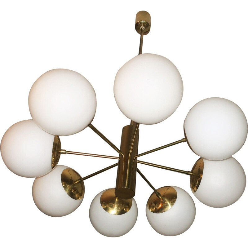 Vintage Italian Brass and Glass Chandelier with Eight Radiating Arms - 1970s