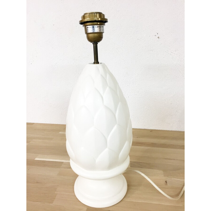 Vintage white "Pine cone" lamp of porcelain by Luneville - 1970s