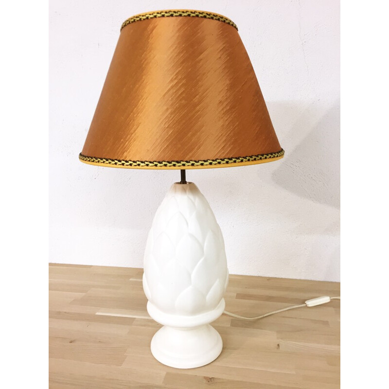 Vintage white "Pine cone" lamp of porcelain by Luneville - 1970s