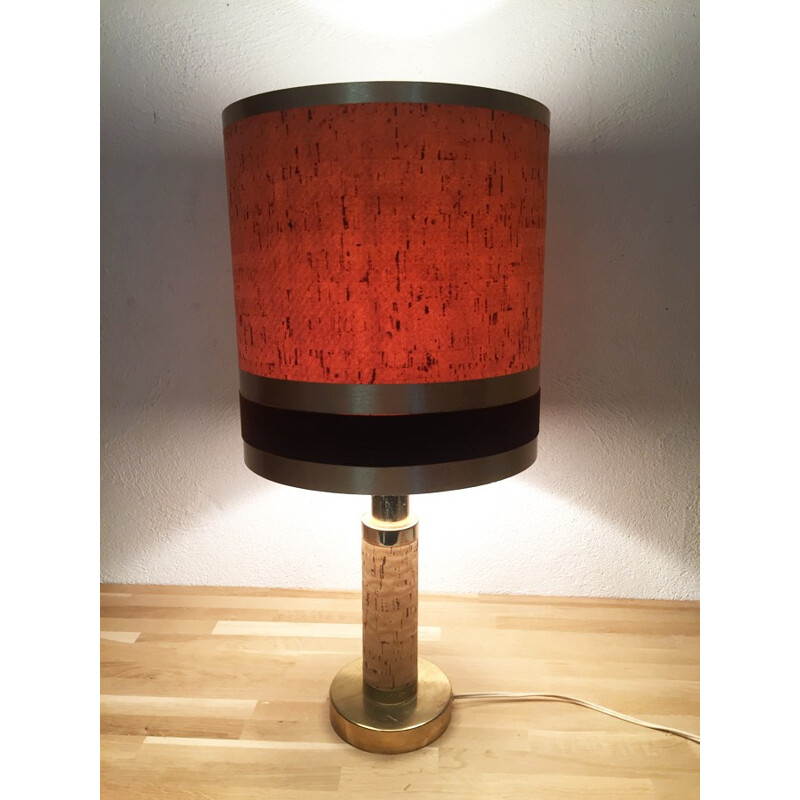 Vintage golden brass and cork lamp - 1970s