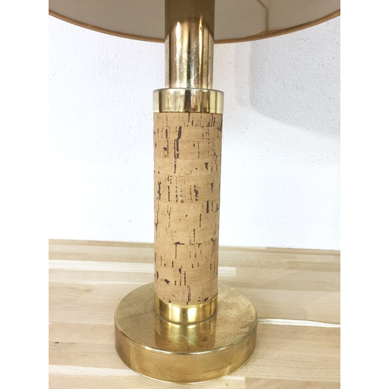 Vintage golden brass and cork lamp - 1970s