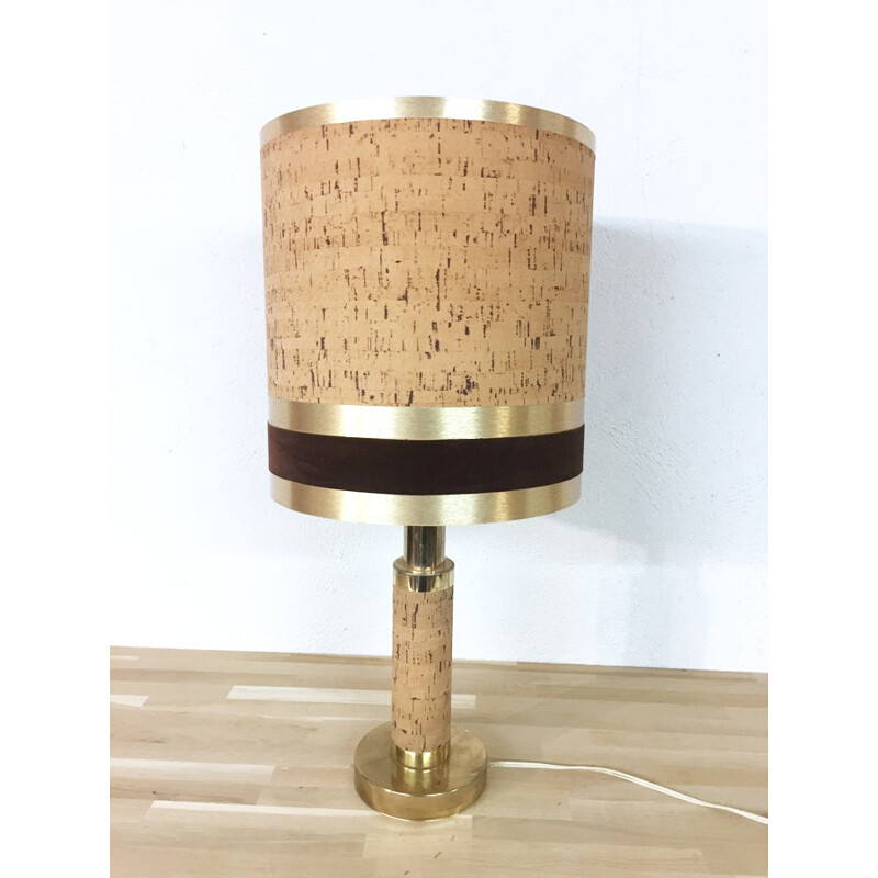 Vintage golden brass and cork lamp - 1970s