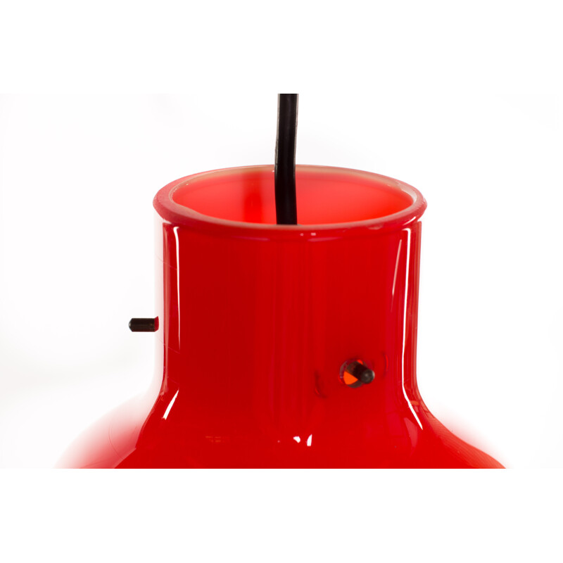 Vintage Italian red glass pendant lamp by Massimo Vignelli for Vistosi - 1960s