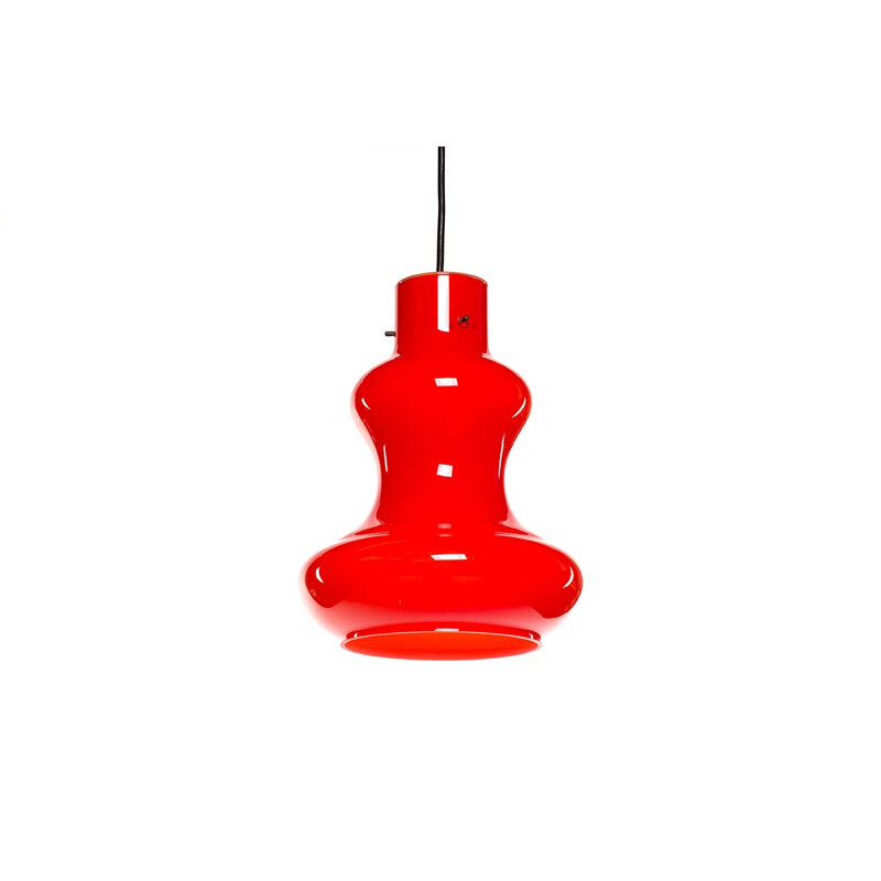 Vintage Italian red glass pendant lamp by Massimo Vignelli for Vistosi - 1960s