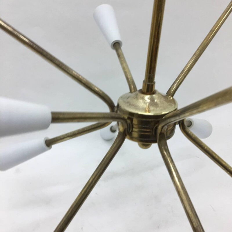 Vintage 12 lights brass Sputnik chandelier - 1960s