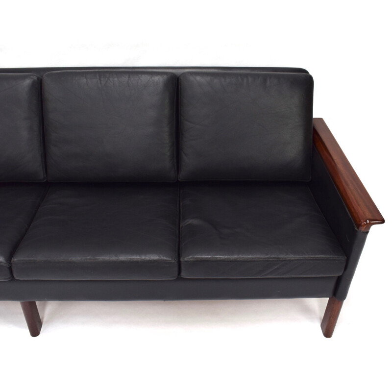 Vintage Scandinavian sofa by Hans Olsen in black leather 1950