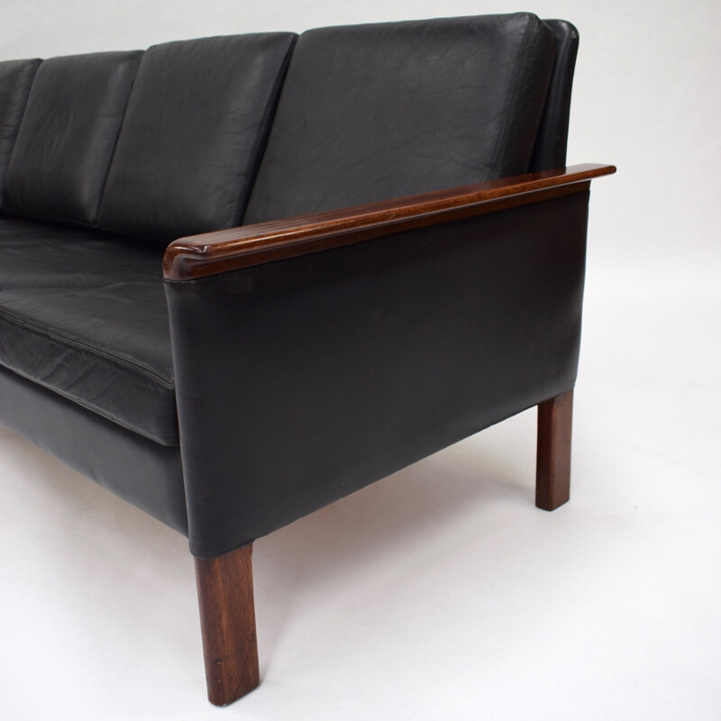 Canapé scandinave vintage de Hans Olsen en cuir noir 1950