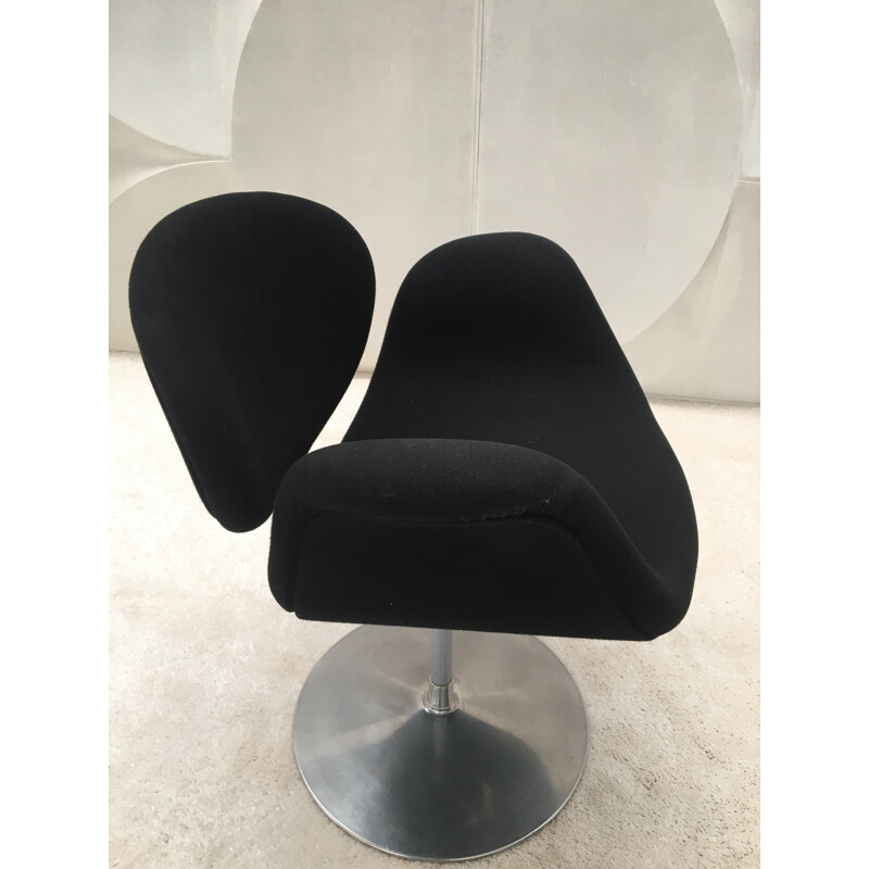 Vintage black Tulip armchair by Pierre Paulin for Artifort - 1950s