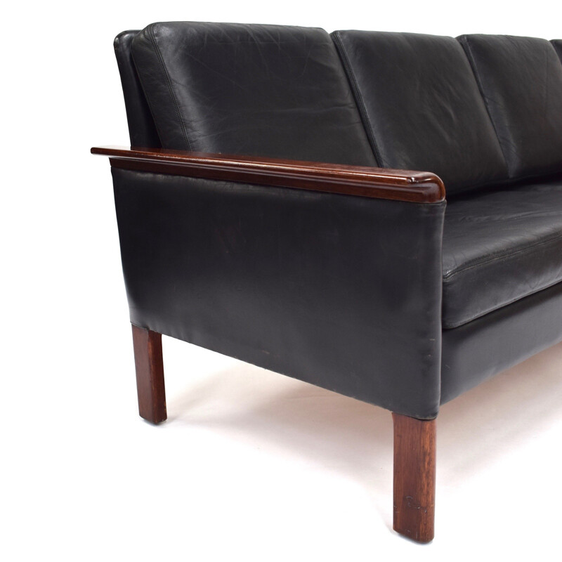 Vintage Scandinavian sofa by Hans Olsen in black leather 1950