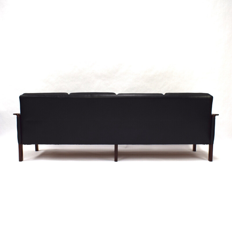 Vintage Scandinavian sofa by Hans Olsen in black leather 1950