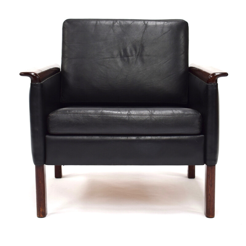 Chaise longue scandinave vintage de Hans Olsen en cuir noir 1950