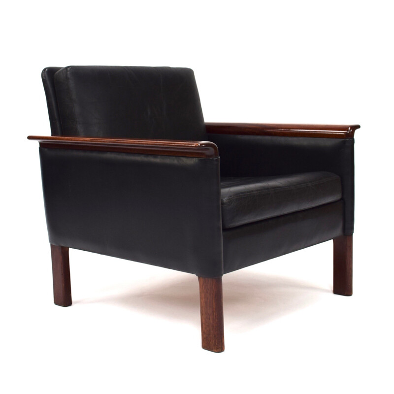 Chaise longue scandinave vintage de Hans Olsen en cuir noir 1950