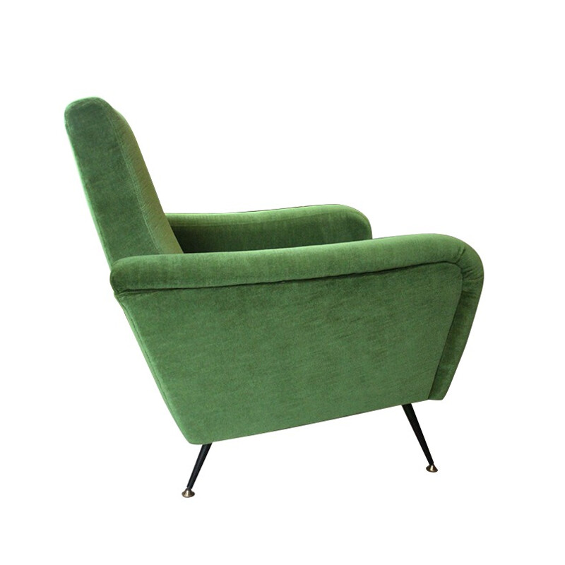 Pair of vintage armchairs in metal and green velvet fabric - 1950s