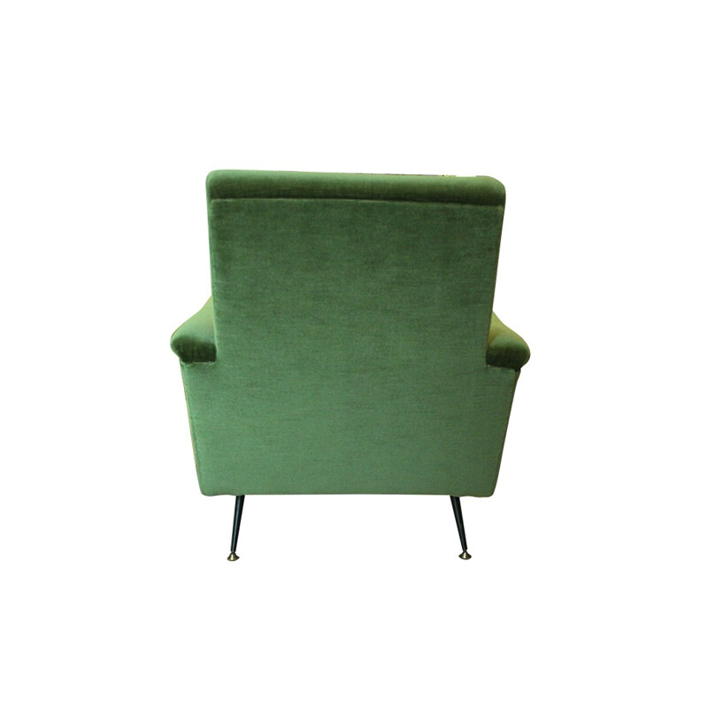 Pair of vintage armchairs in metal and green velvet fabric - 1950s