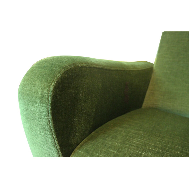 Pair of vintage armchairs in metal and green velvet fabric - 1950s
