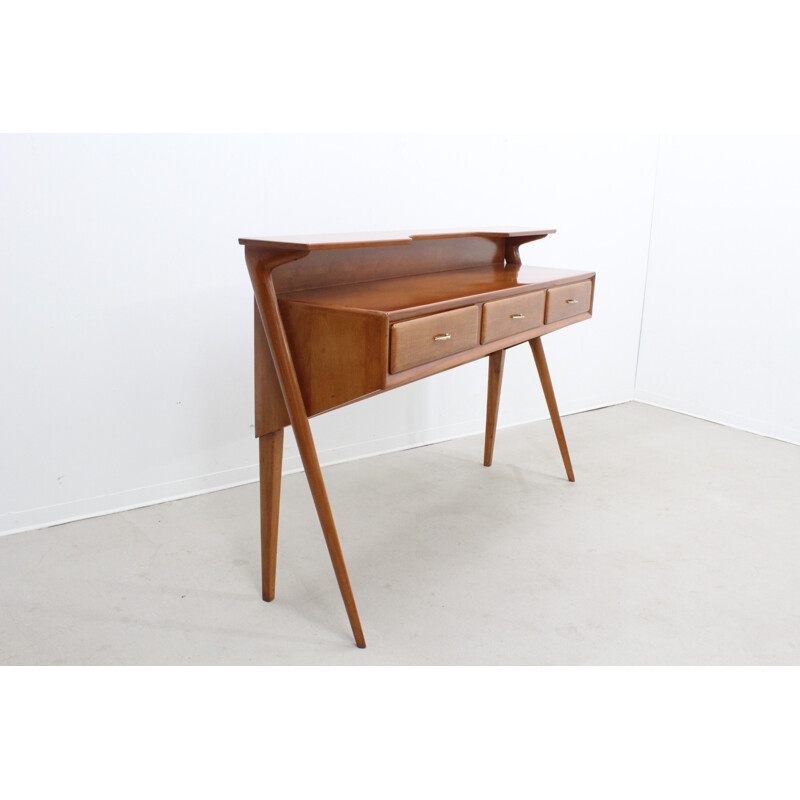 Vintage Italian console in oak and brass - 1950s