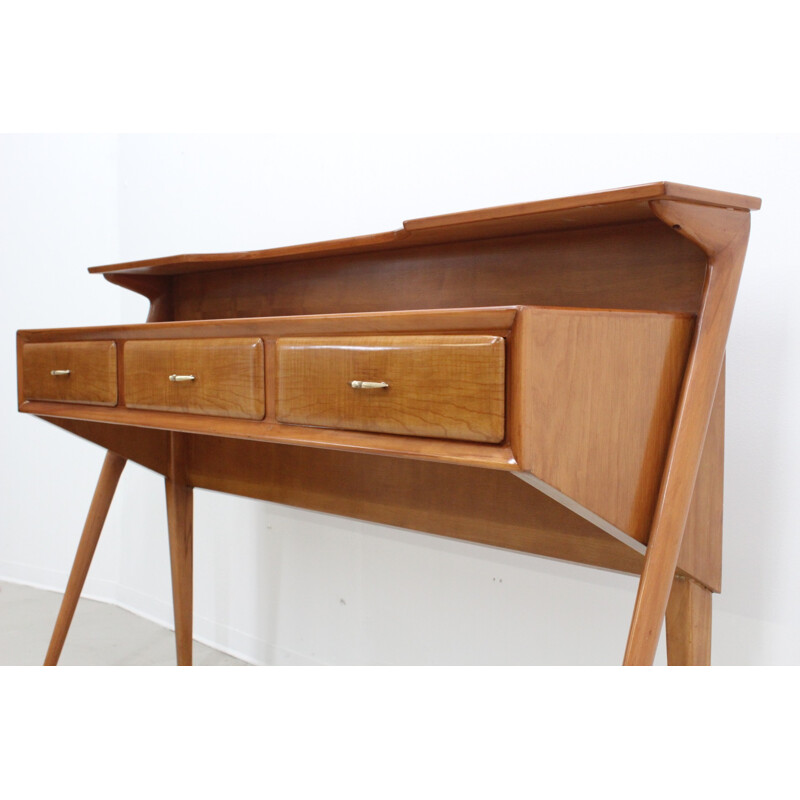 Vintage Italian console in oak and brass - 1950s