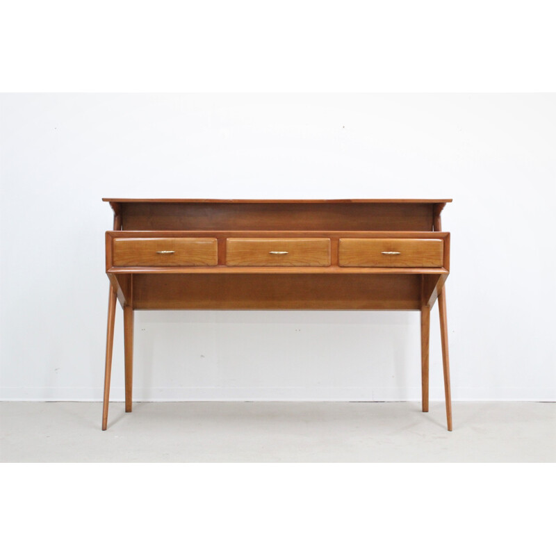 Vintage Italian console in oak and brass - 1950s