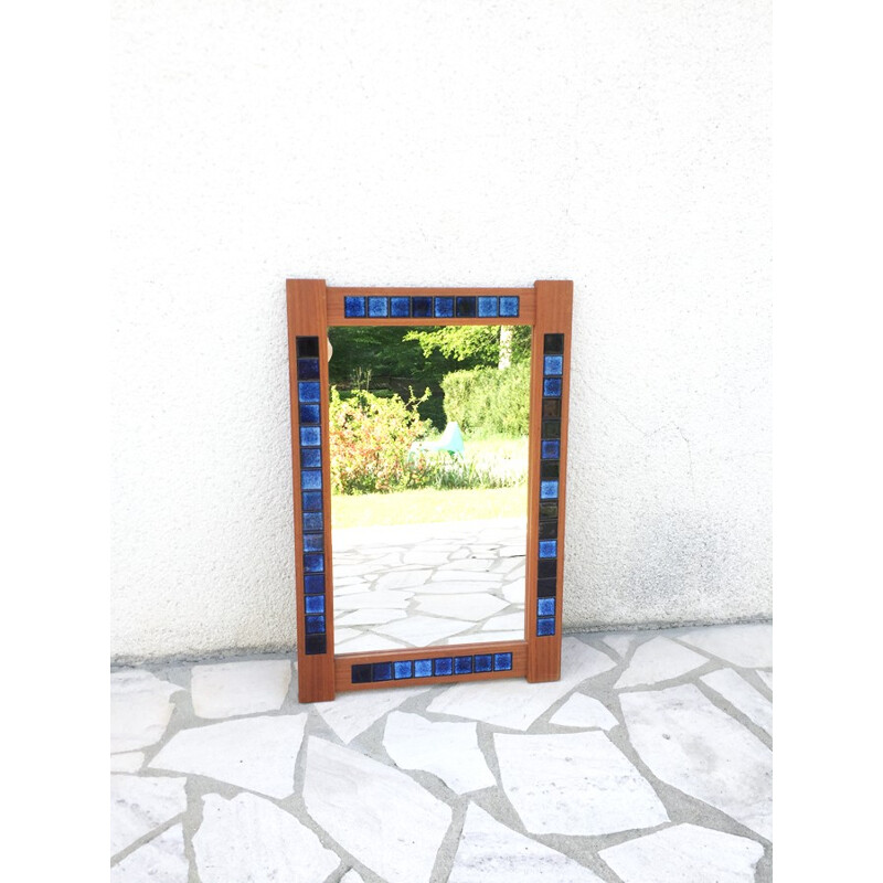 Scandinavian teak and ceramic Vintage mirror - 1960s