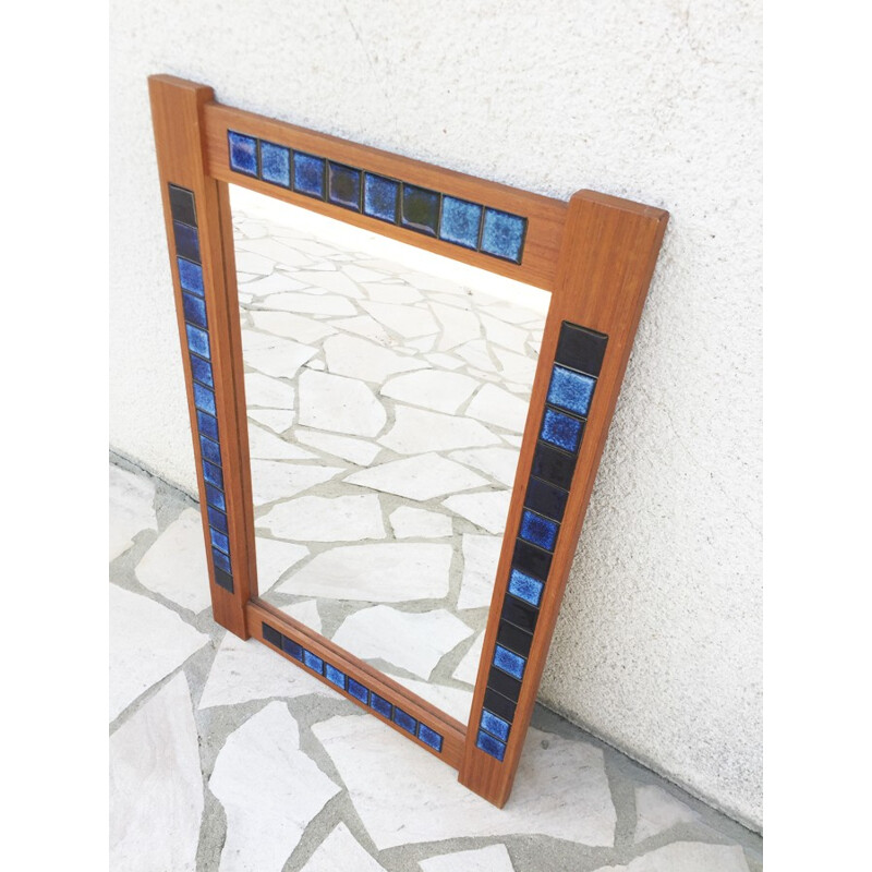 Scandinavian teak and ceramic Vintage mirror - 1960s