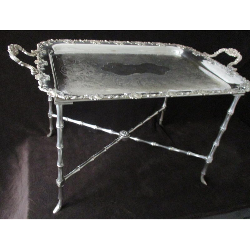 Table basse Baguès et son plateau en metal argenté - 1960