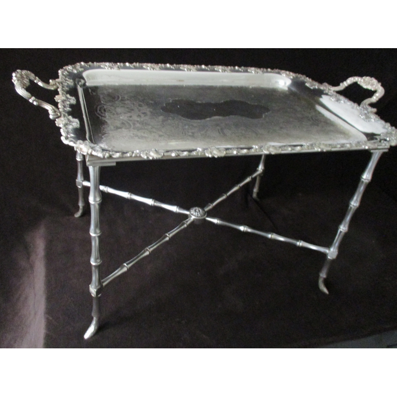 Vintage Baguès coffee table and silver metal tray - 1960s