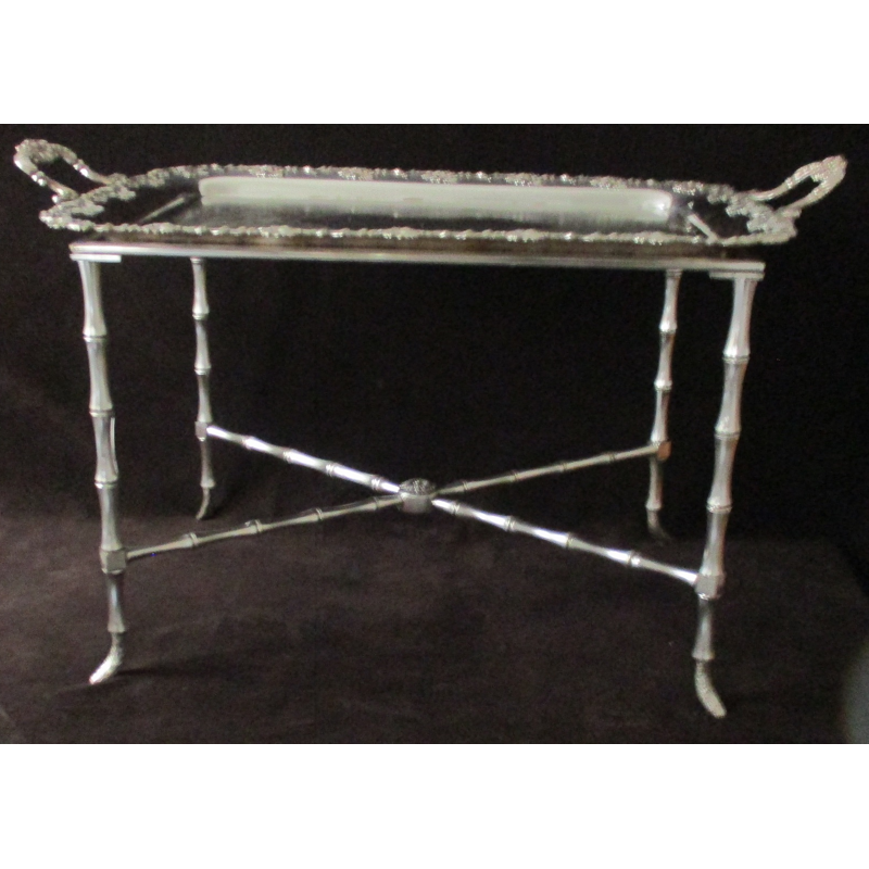 Table basse Baguès et son plateau en metal argenté - 1960