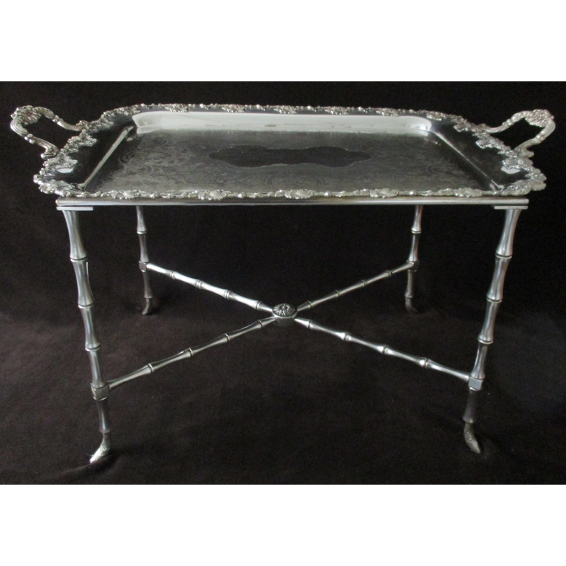 Vintage Baguès coffee table and silver metal tray - 1960s