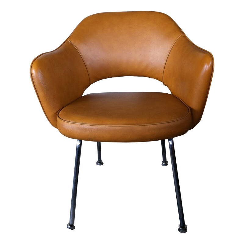 Conference armchair in fauve leatherette and chrome, Eero SAARINEN - 1980s