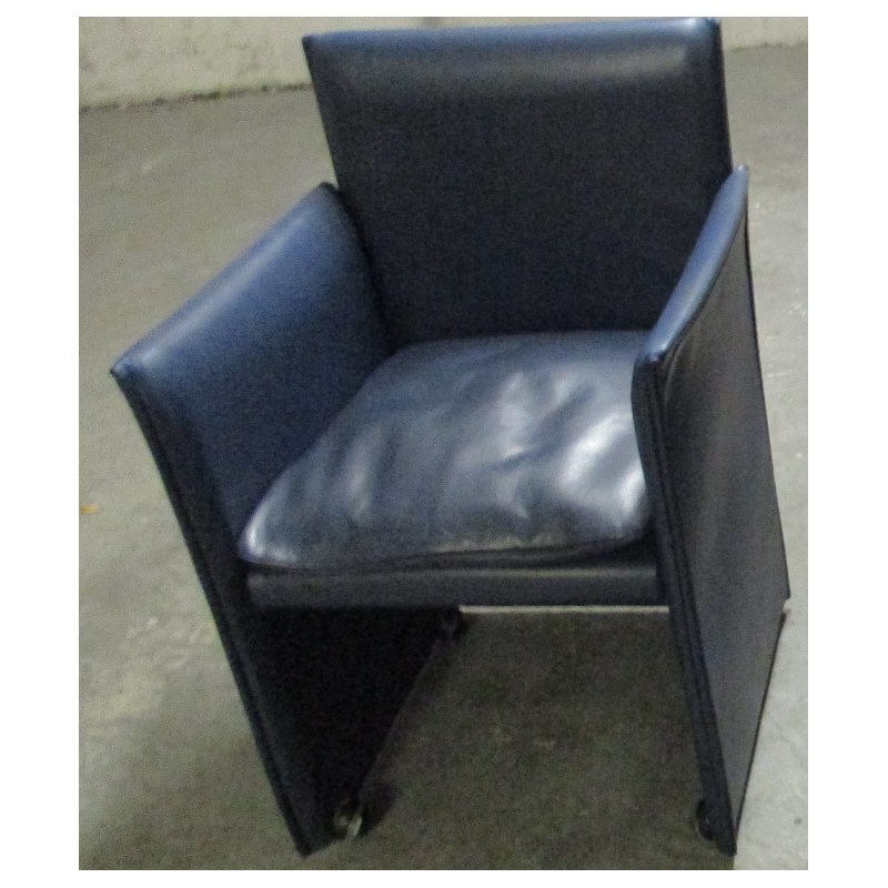 Vintage "401 armchair" in Bellini blue leather for Cassina - 1980s