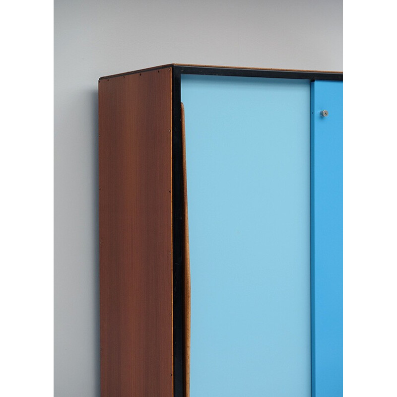 Vintage wardrobe with two-toned blue doors by Willy Van Der Deeren - 1952
