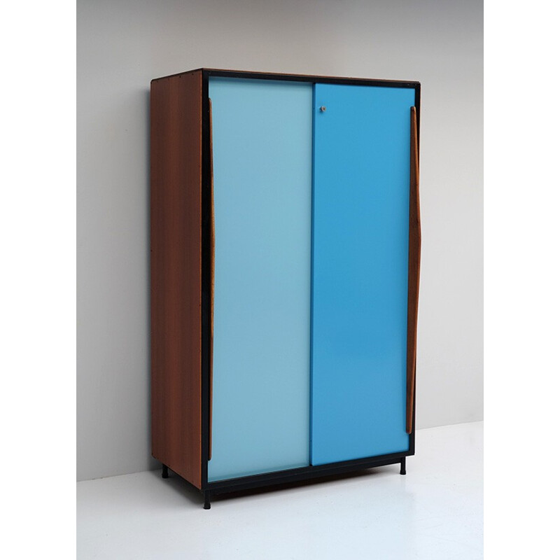 Vintage wardrobe with two-toned blue doors by Willy Van Der Deeren - 1952