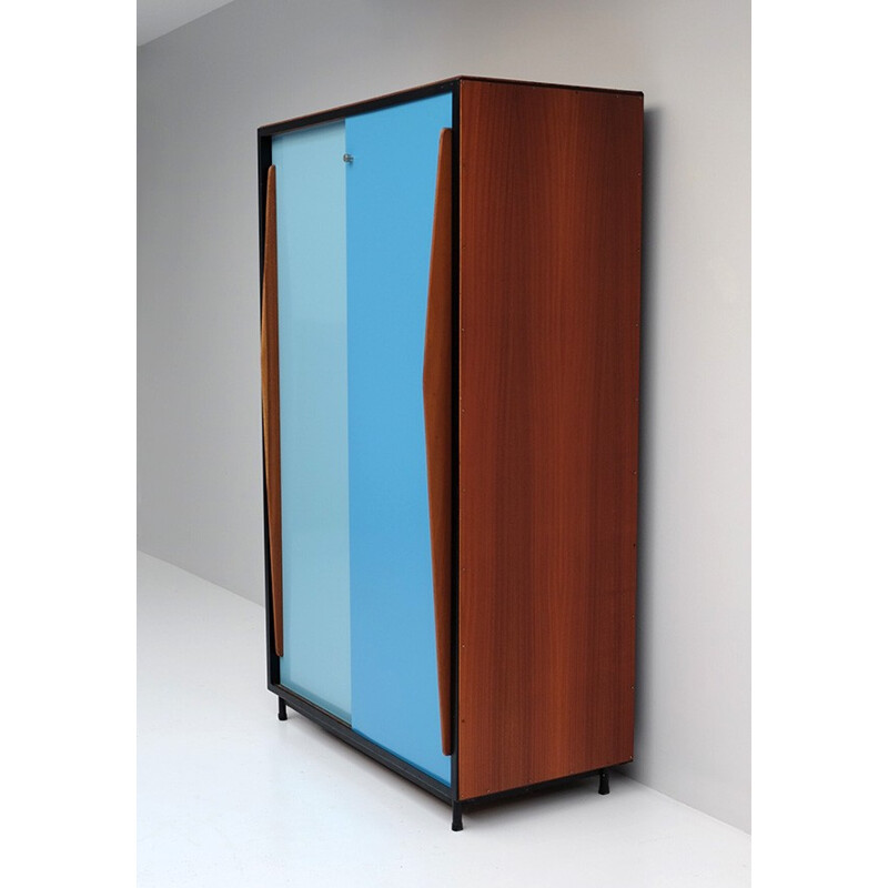 Vintage wardrobe with two-toned blue doors by Willy Van Der Deeren - 1952