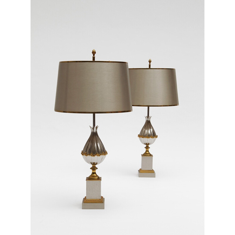 Ensemble de 2 lampes de table vintage "Lotus" en bronze doré par Maison Charles, 1960