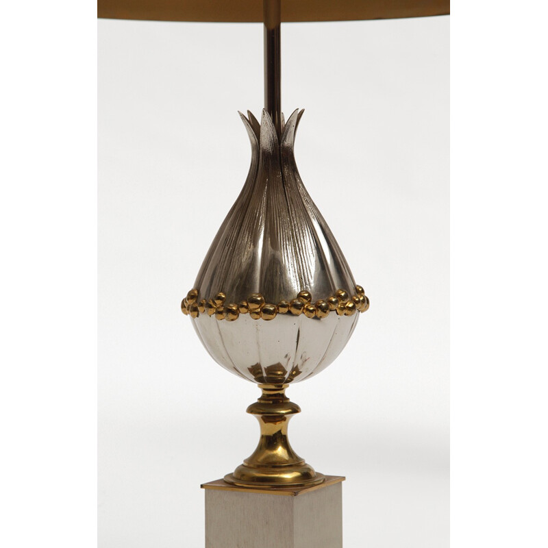 Set of 2 vintage "Lotus" table lamps in gilt bronze by Maison Charles, 1960