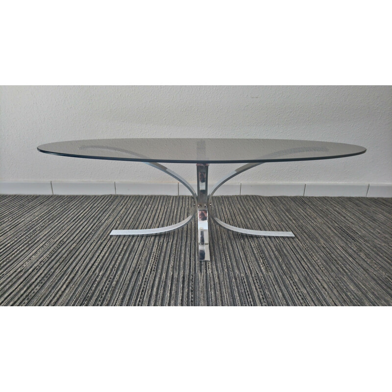 Table basse ovale en verre et chrome - 1970
