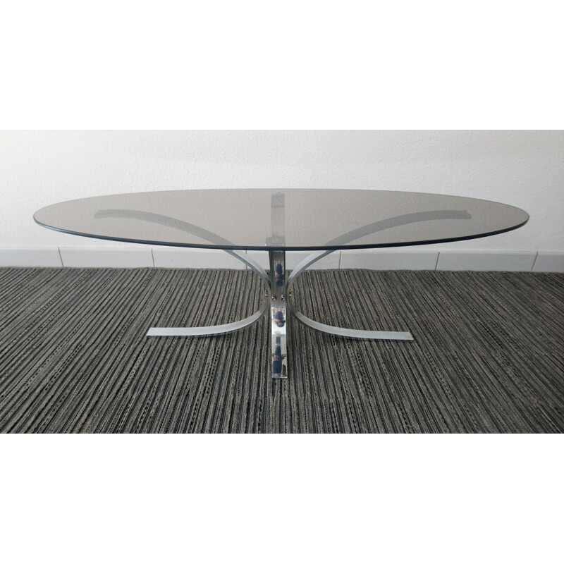 Coffee table oval in glass and chrome - 1970s