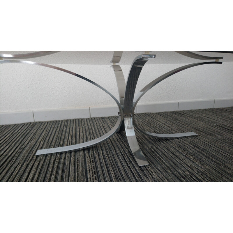 Coffee table oval in glass and chrome - 1970s