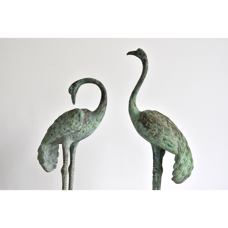 Set of 2 vintage herons in brass - 1970s