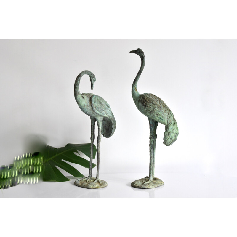 Set of 2 vintage herons in brass - 1970s