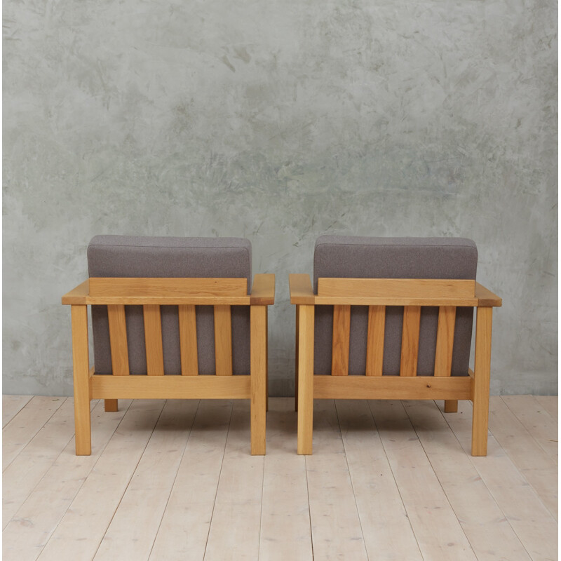 Pair of vintage Danish oak armchairs - 1970s