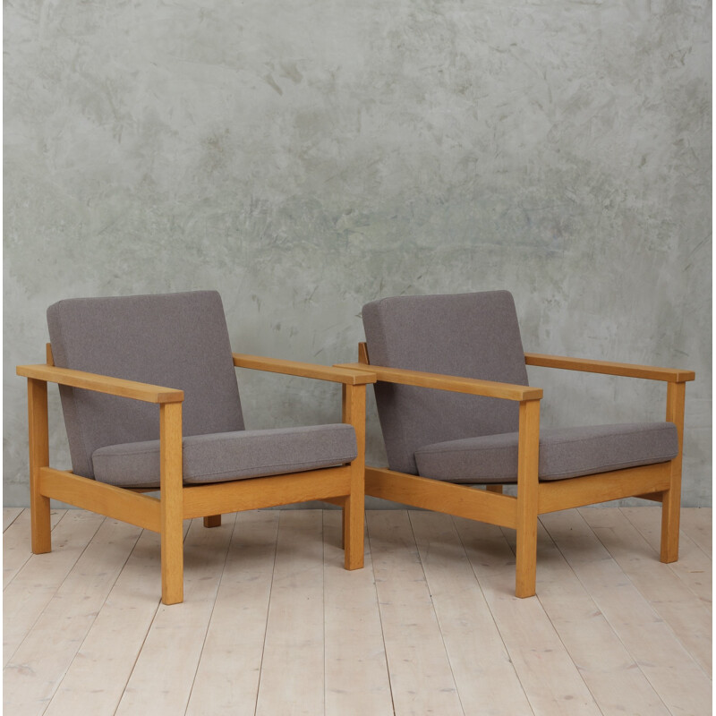 Pair of vintage Danish oak armchairs - 1970s