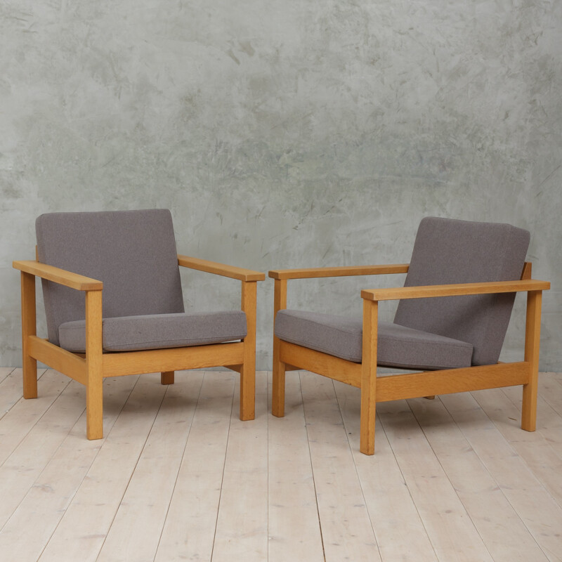 Pair of vintage Danish oak armchairs - 1970s